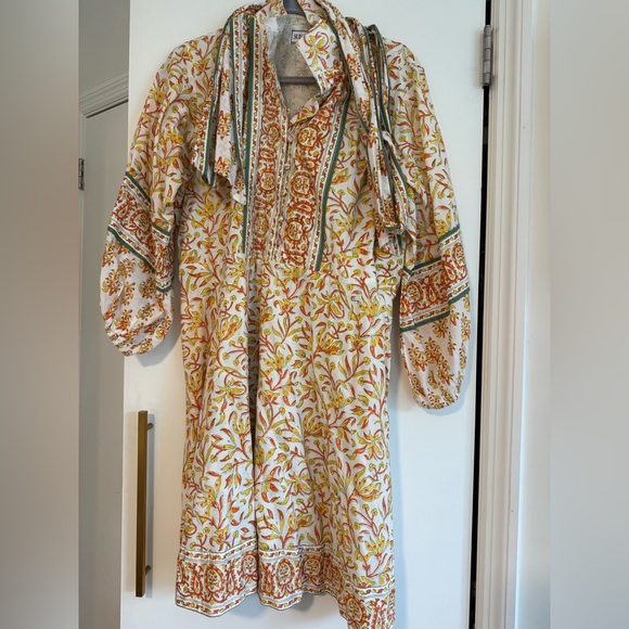 Floral Print Dress with Green and Orange Accents - Picture 1 of 3